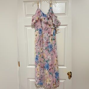 NWT Girls Rare Editions Cold-Shoulder Floral Pleated Long Dress- Size 12